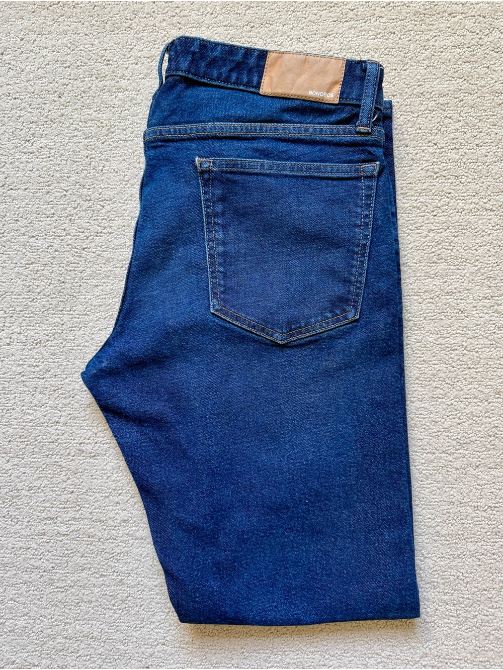 Bonobos Slim Jeans in Dark Indigo with Tan Patch